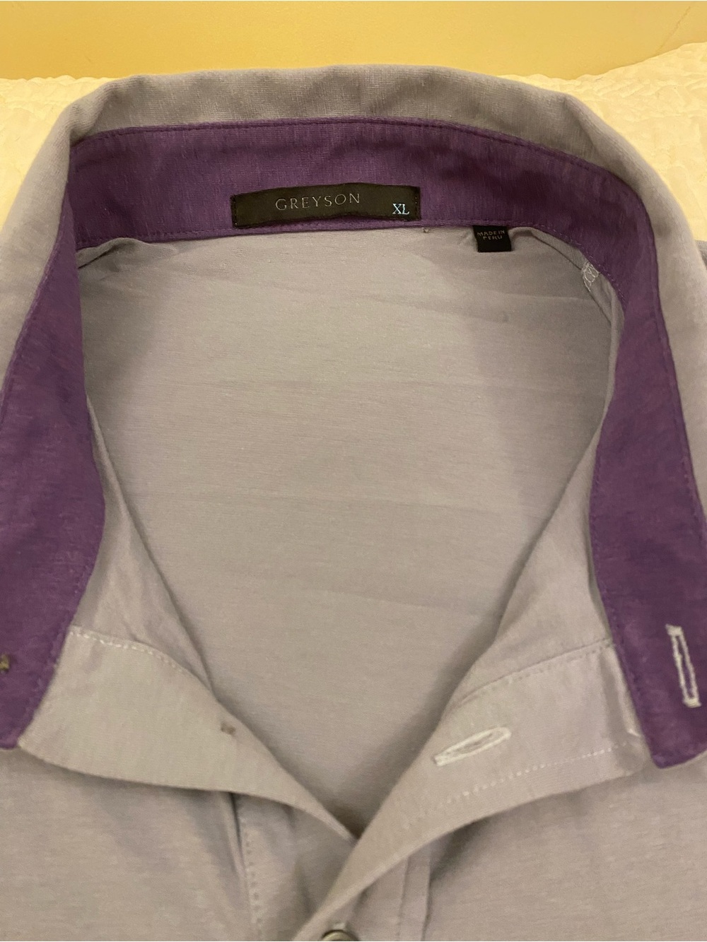 Greyson Men's Light Lavender Button-Down Shirt with Purple Contrast Collar - XL